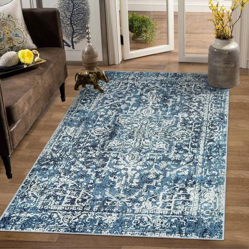 Miniatura 10 de Morebes Alfombra Bohemia Azul para Baño 2x4.3 pies, Alfombra de Pasillo Lavable Antideslizante Tapete de Baño Suave, Alfombras de Piso