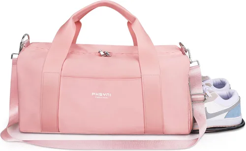 Bolsa de gimnasio rosa para mujeres y niñas con compartimento para zapatos y bolsillo húmedo - Bolsa de lona para viajes, deportes, fitness,