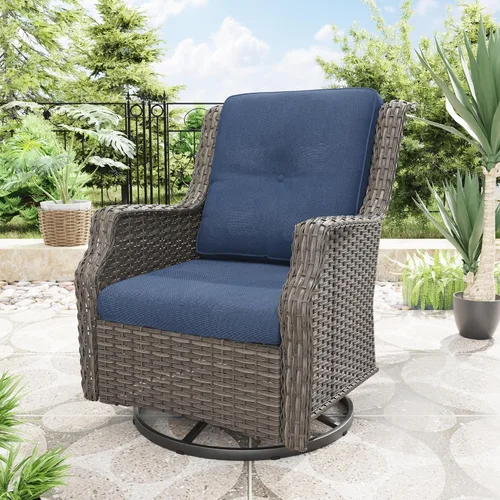 Miniatura 2 de Silla giratoria para patio al aire libre, silla giratoria de 360 grados con cojines de tela de capa catiónica repelentes al agua de 3.5 pulgadas