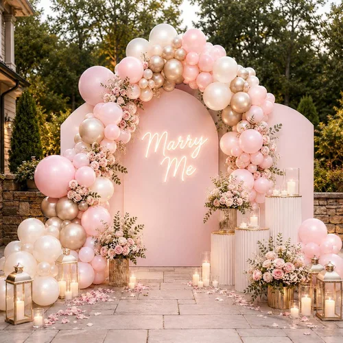 Miniatura 6 de Globos de látex blanco dorado rosa claro, 35 piezas