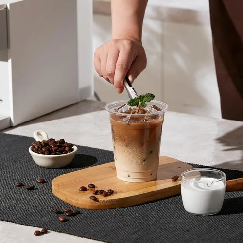 Miniatura 3 de [Paquete de 100] Vasos de plástico transparente de 12 onzas con tapas planas ranuradas, vasos desechables para bebidas frías heladas, café, té