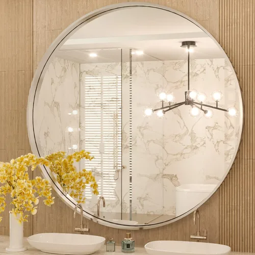 Miniatura 41 de TokeShimi Espejo redondo dorado de 36 pulgadas, espejo redondo de baño para pared con aleación de aluminio antioxidante, marco de metal dorado Oro