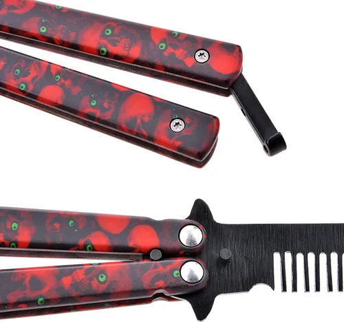 Miniatura 5 de AIFUSI Cuchillo de entrenamiento de mariposa de práctica, paquete de 2 peines plegables de acero, hoja sin afilar, no ofensivo, Bilsong