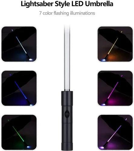 Miniatura 4 de Paraguas con diseño de espada láser Bestkee luz LED de 7 colores empuñadura integrada en la parte inferior