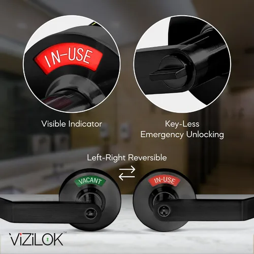 Miniatura 3 de VIZILOK Cerradura de puerta comercial para privacidad del baño, seguridad, cerradura indicadora estándar en negro mate, grado ANSi 2, perfecta