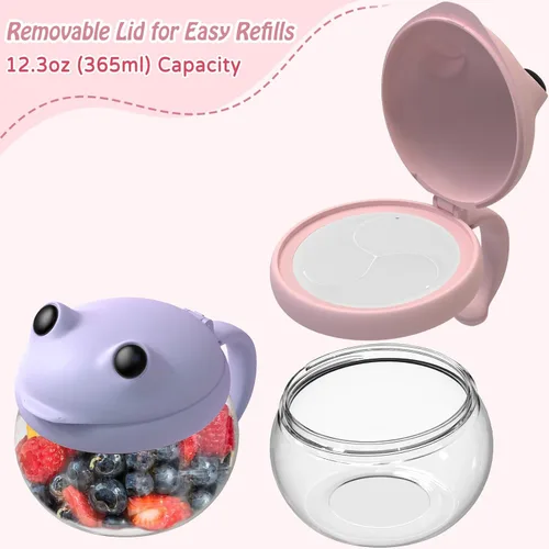 Miniatura 2 de SELEWARE Paquete de 2 recipientes para aperitivos para niños pequeños, sin derrames, tapa y asa a prueba de derrames, 12.3 onzas, plástico sin BPA