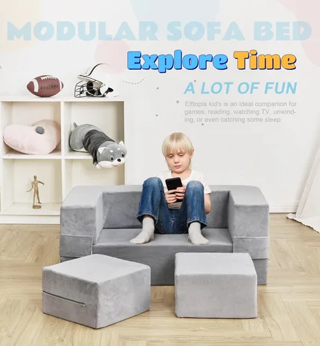Miniatura 4 de Elftopia Sofá Modular para Niños, Sofá para Niños Pequeños, Sillón de Espuma para Niños, Conjunto de Juego de Sofá de Felpa Convertible para Niños
