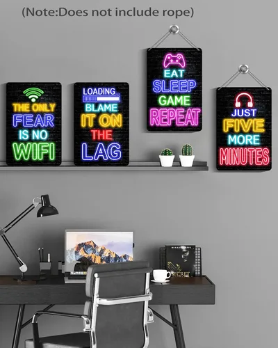 Miniatura 4 de Drsoum Decoración de Sala de Vídeo Juego para Habitación de Niños, Decoración de Pared de Juego Neon, Letrero de Metal de Sala de Juegos 12 x 8