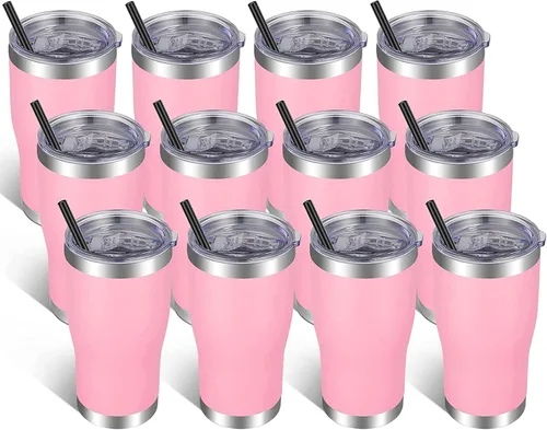 Miniatura 8 de VEGOND Vaso de acero inoxidable de 20 onzas con tapa y pajita, aislado al vacío, taza de café de viaje de doble pared (negro, paquete de 6)