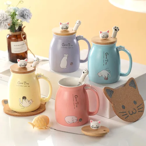 Miniatura 6 de Taza Kawaii de Té BigNoseDeer con Infusor Linda Taza de Gato de Cerámica Taza de Café Taza de Té Rosada Linda Cosas Preppy Regalos para Mujeres