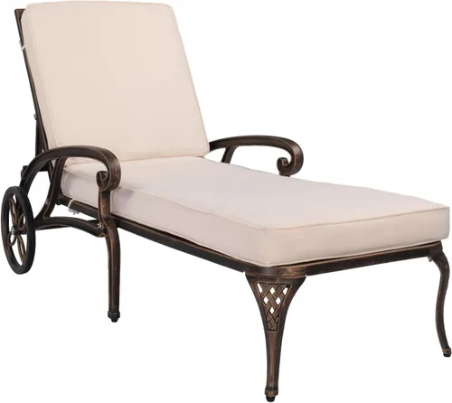 Miniatura 13 de VINGLI Tumbona de aluminio fundido para exteriores con ruedas, tumbona de patio con respaldo ajustable de 3 posiciones, silla reclinable