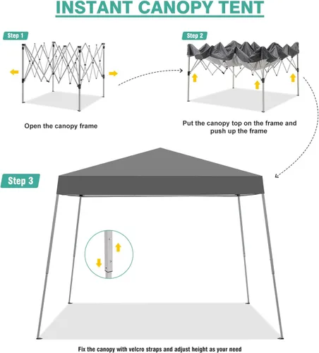 Miniatura 3 de Carpa con Toldo, Toldo Emergente de 10 x 10 Pies, Carpa Instantánea para Exteriores con Patas Inclinadas y Bolsa de Transporte, Refugio de Cenador