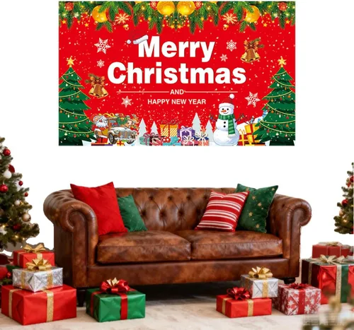 Miniatura 5 de Fondo grande de Feliz Navidad, pancarta de tela para decoración de fiestas de Navidad, 5.9 x 3.6 pies, letrero fotográfico para decoración