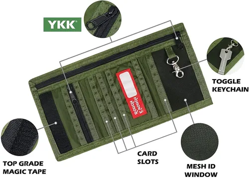 Miniatura 5 de Rough Enough - Cartera para niños con cordón para adolescentes y niños, con cremallera, monedero de nailon verde militar