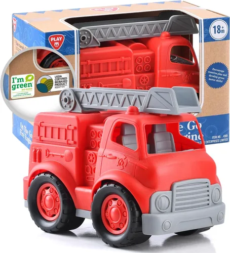 Miniatura 3 de PLAY Camión de basura y camiones de bomberos ecológicos, [certificado por USDA] sin BPA/ftalato/PVC, escalera de bioplástico reciclado, juguete