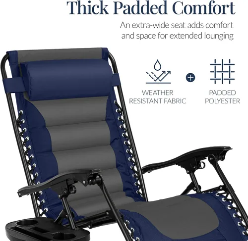 Miniatura 5 de Best Choice Products Silla acolchada de gravedad cero de gran tamaño, reclinable plegable para patio al aire libre, tumbona antigravedad XL