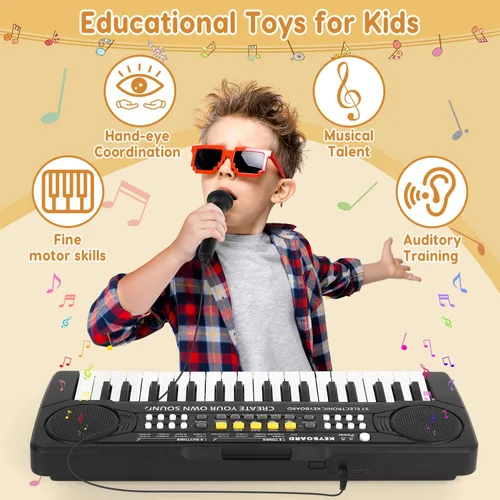 Miniatura 6 de Piano de teclado para niños, 37 teclas, juguetes para niños, principiantes, pianos electrónicos con micrófono, juguete musical educativo para niños