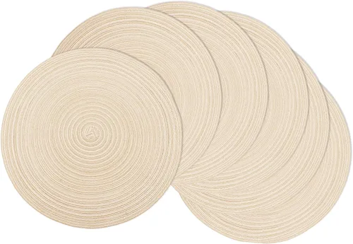 Juego de 6 manteles individuales redondos trenzados, lavables, antideslizantes, para cocina, comedor, 15 pulgadas, resistentes al calor, tela Beige
