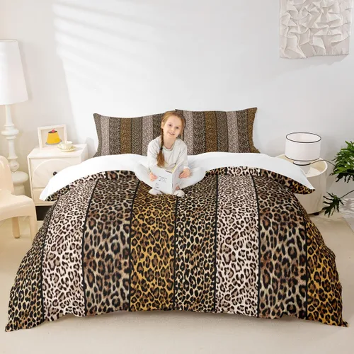 Miniatura 27 de Juego de funda de edredón con estampado de leopardo, tamaño individual, juego de ropa de cama rústica con rayas de piel de cebra, decoración