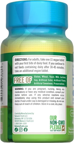 Miniatura 7 de Nature's Truth Píldoras de lactosa de acción rápida para adultos con enzima lactasa Suplemento vegano, sin OMG y sin gluten