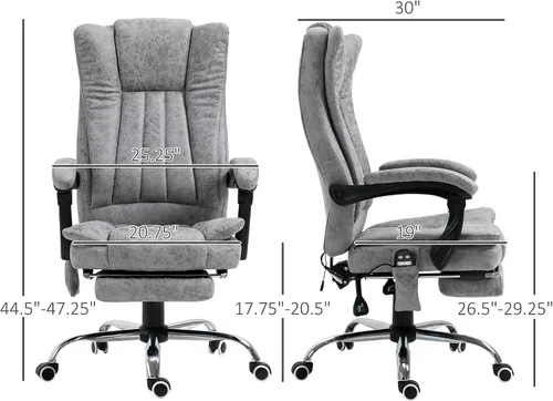 Miniatura 7 de Vinsetto Silla de oficina de masaje de vibración de 6 puntos, silla de computadora con respaldo alto con calor, altura ajustable, respaldo Gris