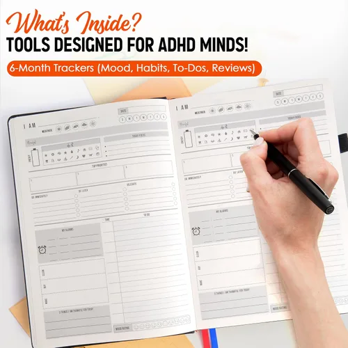 Miniatura 4 de Agenda para adultos con TDAH – Agenda semanal diaria de 6 meses sin fecha, planificador de enfoque completo, organizador de soluciones para personas
