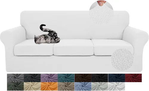 Jiviner Fundas para sofá, 4 fundas elásticas para el sofá de 3 cuerpos, con 3 fundas para cojín, gruesas y ajustables, protector de muebles para los