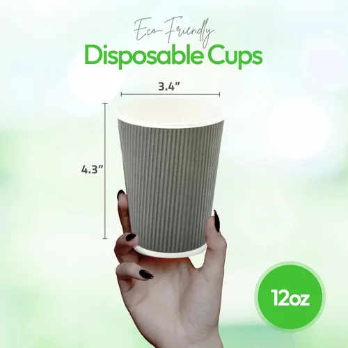 Miniatura 3 de Restaurantware - Tazas de café desechables de 12 onzas, 500 tazas de pared ondulada para café caliente - Las tapas se venden por separado, borde Gris