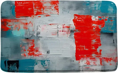 Miniatura 6 de Tapete de baño azul, gris y naranja, azul quemado, naranja y gris, pintura abstracta de pinceladas, arte moderno, decoración de baño, tapete