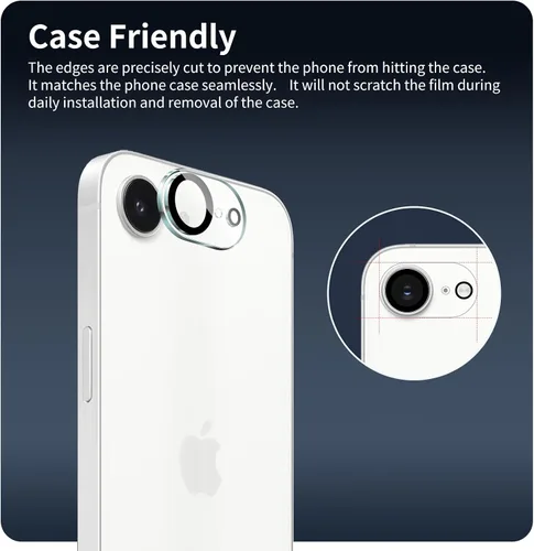 Miniatura 8 de Paquete de 4 protectores de lente de cámara para iPhone 17e/16e, protector de pantalla de vidrio templado 9H, claridad HD, antiarañazos, compatible