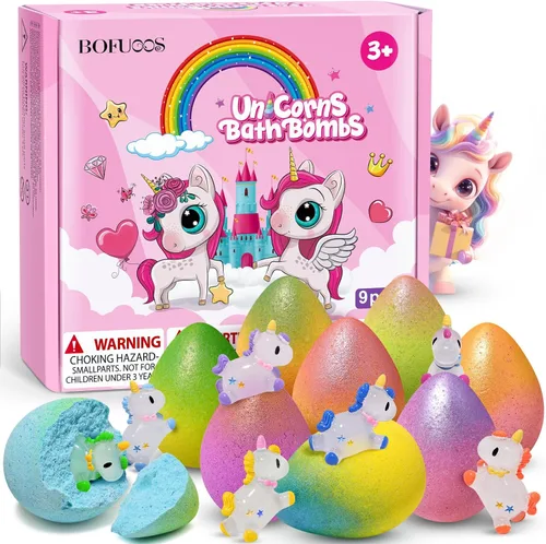 Bombas de baño de unicornio con juguetes sorpresa en el interior, regalos de cumpleaños para niñas, paquetes de 9 bombas de baño de burbujas