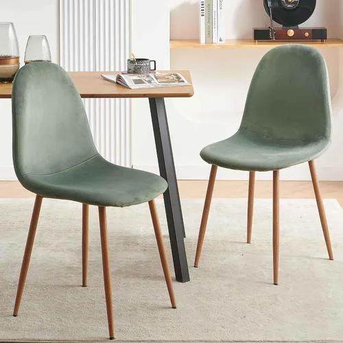 Miniatura 5 de Juego de 4 sillas de comedor de terciopelo, asientos modernos con patas de metal para sala, dormitorio, comedor, sillas verdes para comedor, juego