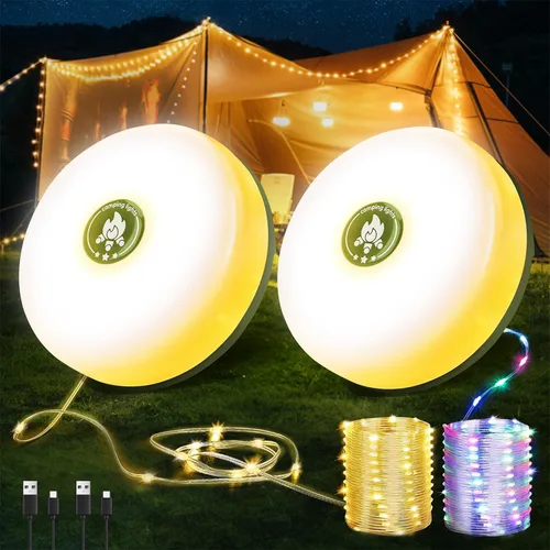 Miniatura 6 de Guirnalda de luces de camping, equipo esencial de campamento, luces de lámpara de 32.8 pies, impermeables, 4 en 1, cadena de luces para exteriores
