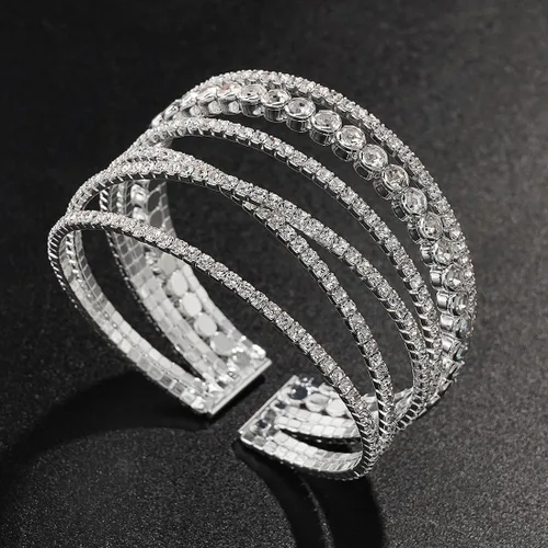 Miniatura 6 de Suyi Pulsera de diamantes de imitación para mujer, pulsera de plata multicapa, pulseras trenzadas Craystal
