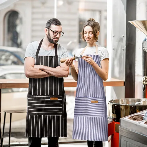 Miniatura 5 de BeLuyi - Paquete de 2 delantales ajustables con peto, delantales de chef para cocina, restaurante, con 2 bolsillos, delantales para mujeres