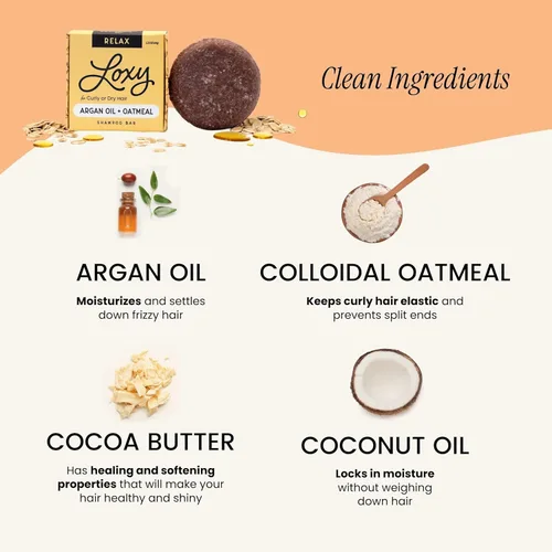Miniatura 2 de Loxy Relax - Jabón hidratante en barra de champú para cabello rizado, ondulado o encrespado, aceite de argán y avena, vegano y libre de crueldad