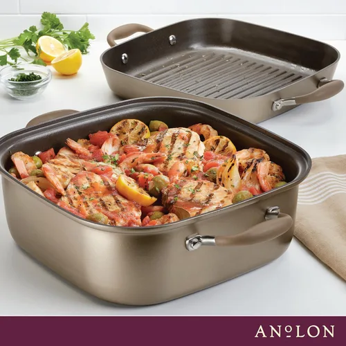 Miniatura 3 de Anolon Advanced - Sartén antiadherente anodizada dura para parrilla, plancha y tostadora, 11 pulgadas, color marrón