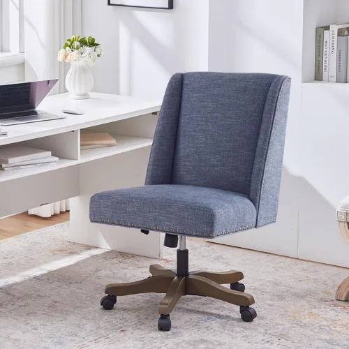 Zihanhome Silla de Oficina para Casa sin Brazos con Patas de Madera, Silla de Escritorio de Oficina Tapizada Ajustable Moderna sin Brazos Silla de