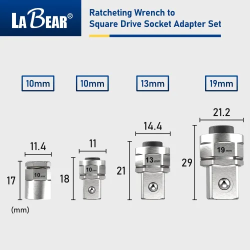 Miniatura 7 de LABEAR - adaptadores de llave de tubo, Juego de Adaptadores de Llave de Trinquete a Accionamiento Cuadrado