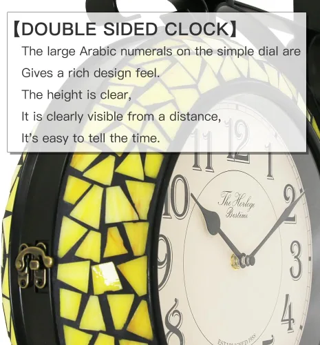 Miniatura 3 de BESTIME 66298 Reloj de pared de doble cara con vidrieras. Esfera: 10 pulgadas, silencioso, fácil de leer, estación retro, relojes colgantes antiguos