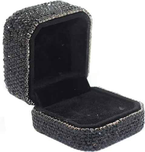 Caja de anillos de cristal de lujo para aretes, caja de almacenamiento de joyería, caja de regalo para anillo de propuesta, ceremonia, boda, Negro