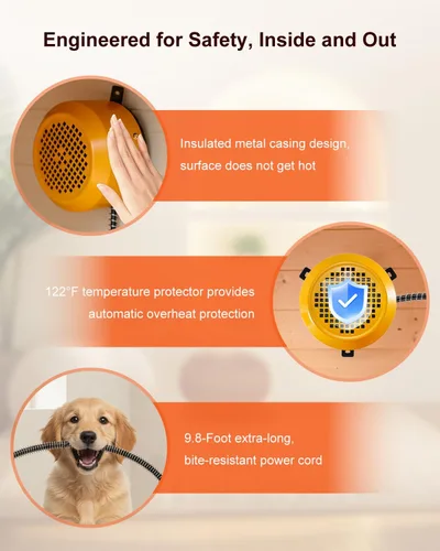 Miniatura 5 de Calentador de casa para perros de 400 W/800 W con termostato, control inteligente de temperatura y temporizador de 24 horas, calefacción de casa