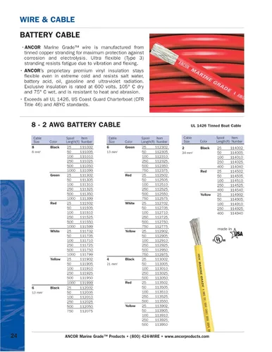 Miniatura 2 de Ancor Cable de batería y cable de grado marino 18 AWG - 4/0 AWG y de tamaños de bovina