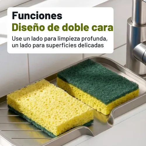 Miniatura 4 de Amazon Basics Esponjas de doble cara resistentes, reutilizables, 4.4 x 2.7 x 0.8 pulgadas, amarillo/verde, paquete de 6