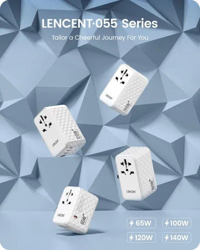 Miniatura 5 de LENCENT Adaptador de viaje internacional de 65 W, adaptador de viaje universal con 2 salidas USB-A y 3 PD tipo C, carga rápida para teléfono, Blanco