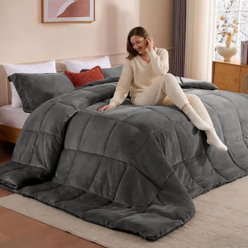 Miniatura 12 de STWIENER Edredón suave súper King de 120 x 98 pulgadas, relleno de edredón alternativo acolchado extra grande, 8 pestañas en las esquinas para todas