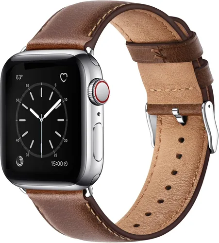 Miniatura 33 de SUNFWR Correas de cuero compatibles con Apple Watch de 1.61, 1.57, 1.5 pulgadas para hombres y mujeres, correa de repuesto de cuero genuino de grano