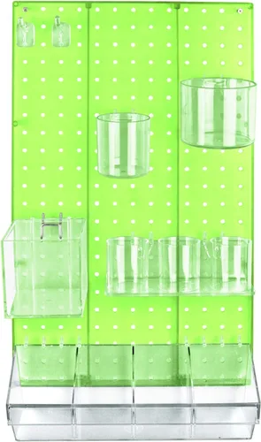 Azar Displays 900942-GRE Kit organizador de pared multiusos de 12 piezas con un panel y surtido de accesorios: ganchos divisores, cilindros y tazas