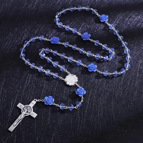 Miniatura 80 de KOMI Rosario de cuentas católicas para mujer, collar de cuentas de rosario con cruz de crucifijo, perlas de cristal, rosario, rosarios, católicos