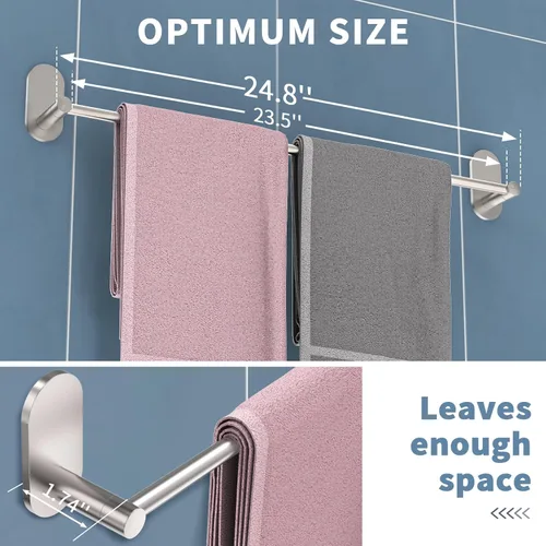 Miniatura 7 de Barra de Toalla Autoadhesiva para Baño de 24 Pulgadas, Acero Inoxidable y Aleación de Zinc, Sin Taladro, Toallero de Gran Resistencia, Soporte